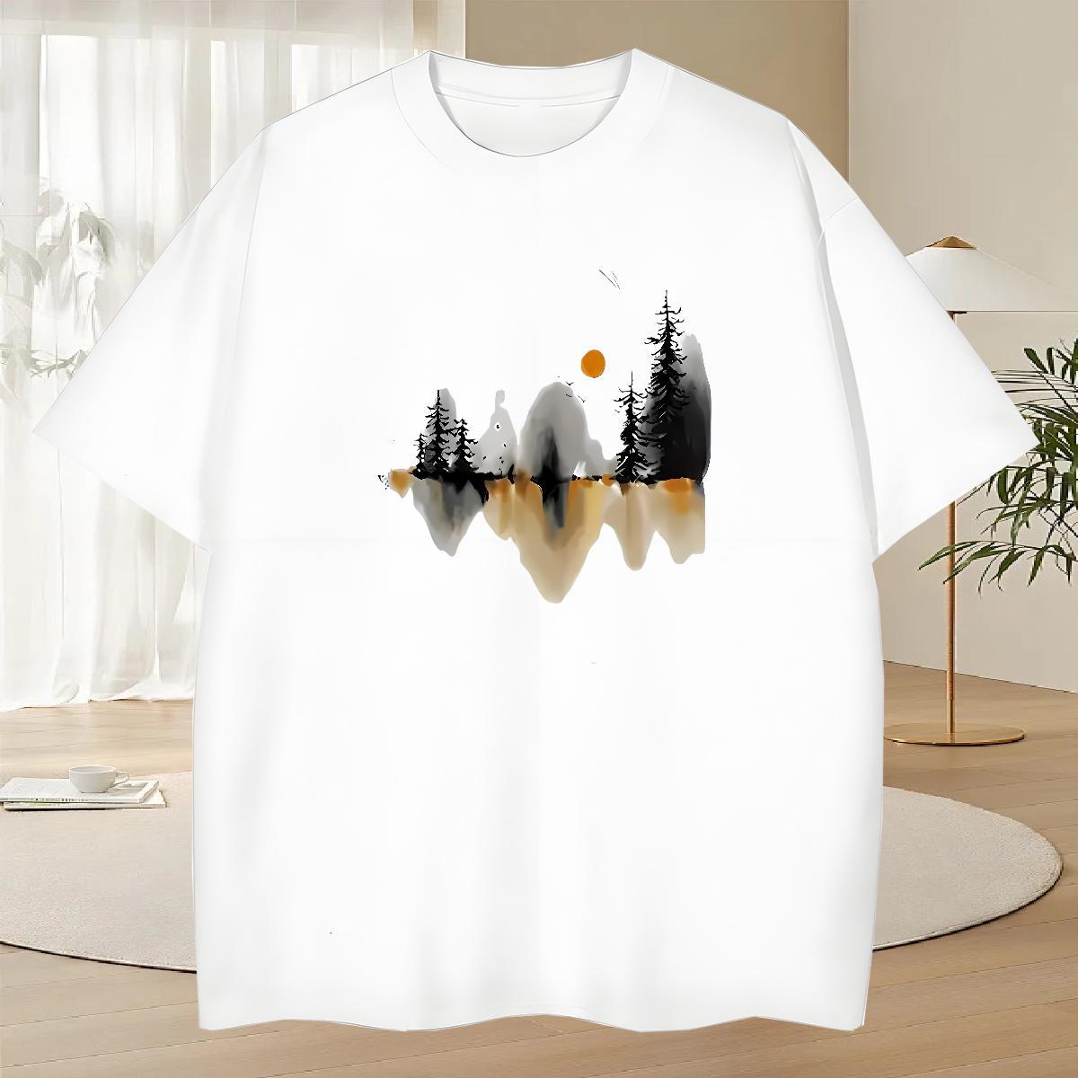 Wholesale T Shirts Men 100% Cotton 230g mountains Sports Casual Custom Print Oversized Short Sleeve O-Neck Men Clothes T-Shirt Fashion Design Tees