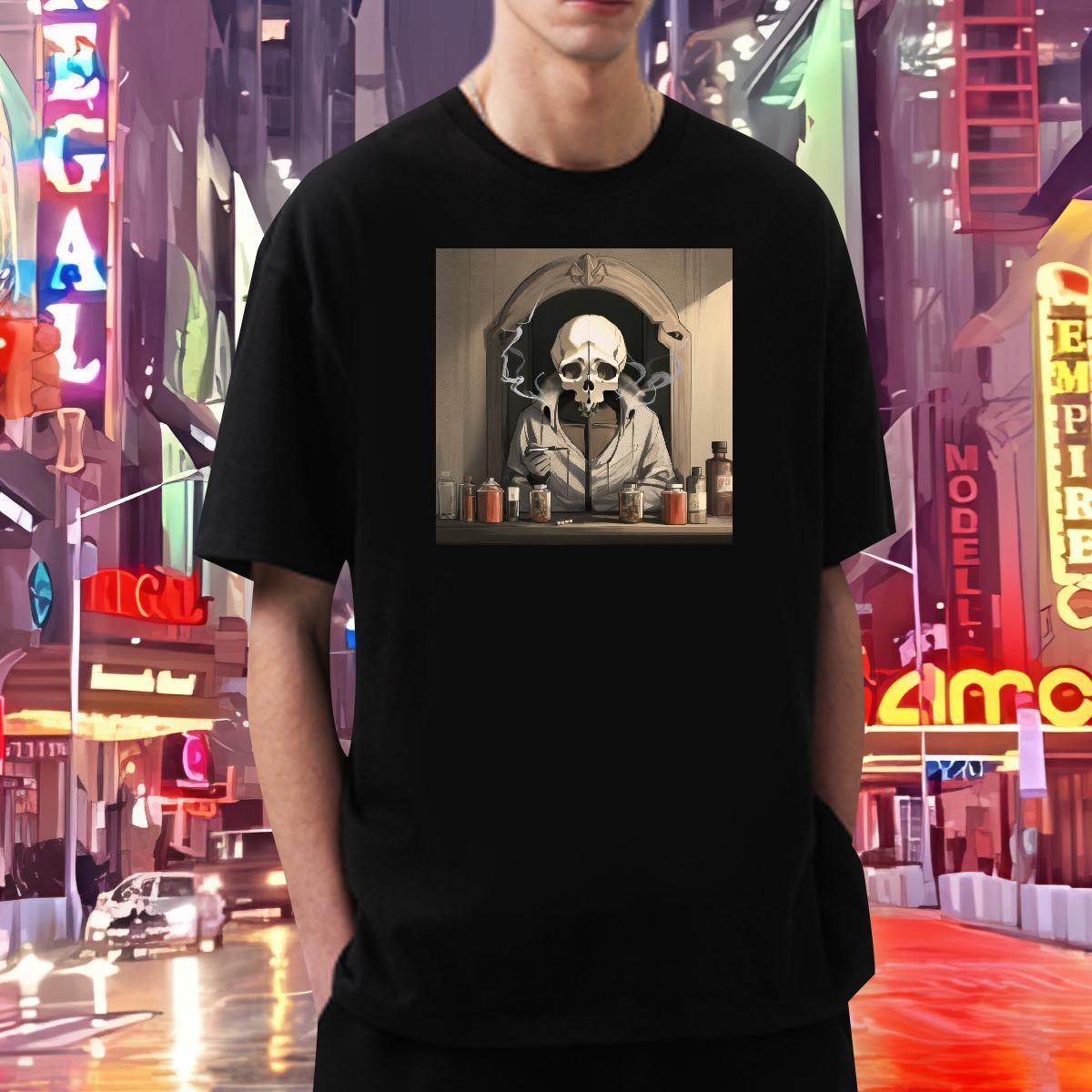 Popular T shirt 230g Cotton skull Street Wear Custom Big Size Breathable Crew Neck Men Tshirts 2024 New Tops Tees