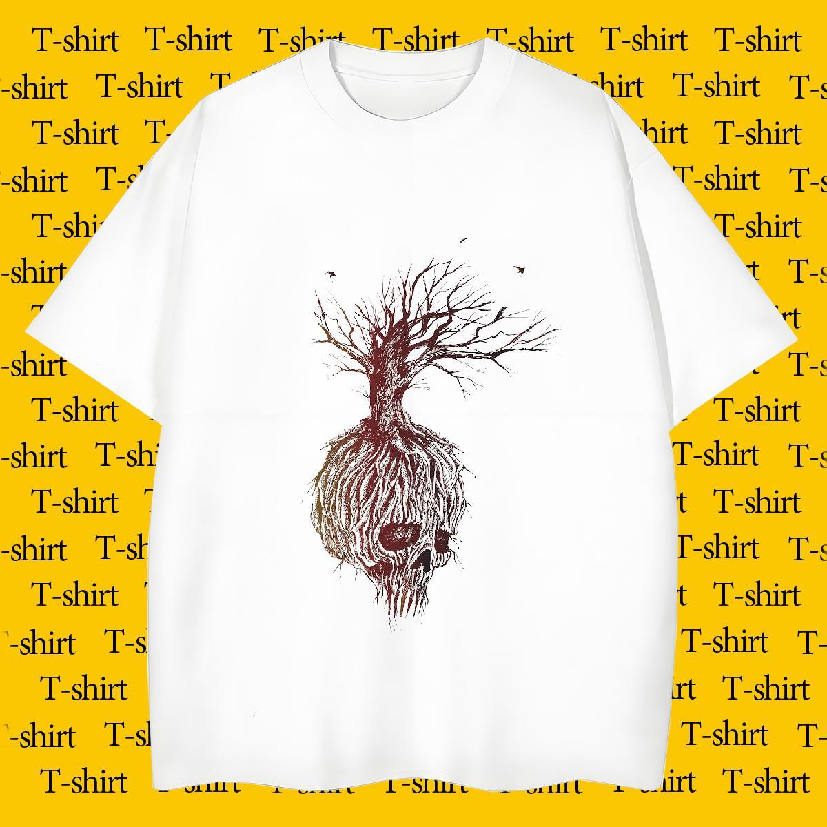 Loose Men T Shirts 230g Cotton skull Casual Daily Wear Custom Cartoon Breathable Crew Neck Men Clothes T-Shirt Fashion New Top Tees