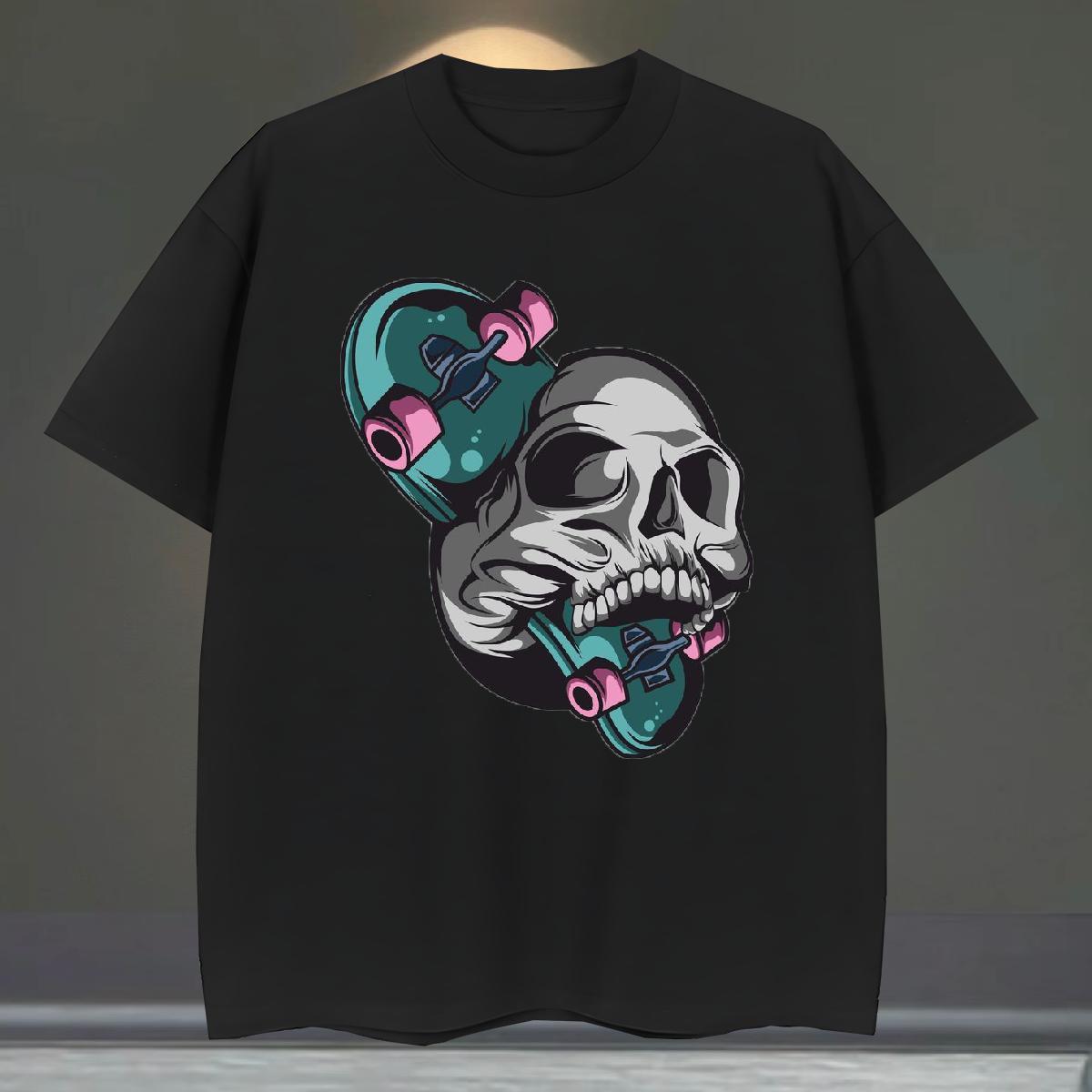 Free Shipping T shirt 230g Cotton skull Beach Oversized 3XL 4XL O-Neck Short Sleeve Tshirts Fashion New Top Tees
