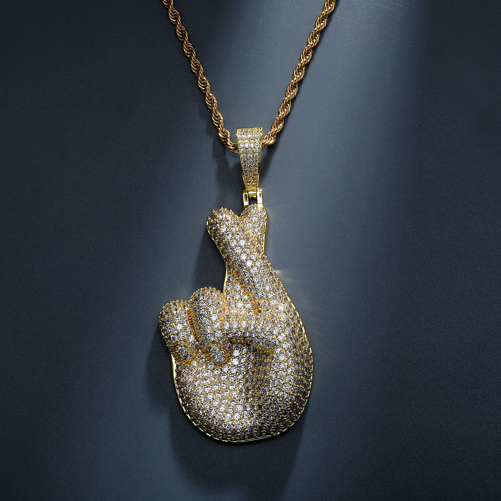 Hip Hop Palm Heart Shape Pendant Necklace 5A Zircon White Gold Plated Lover Jewelry Gift