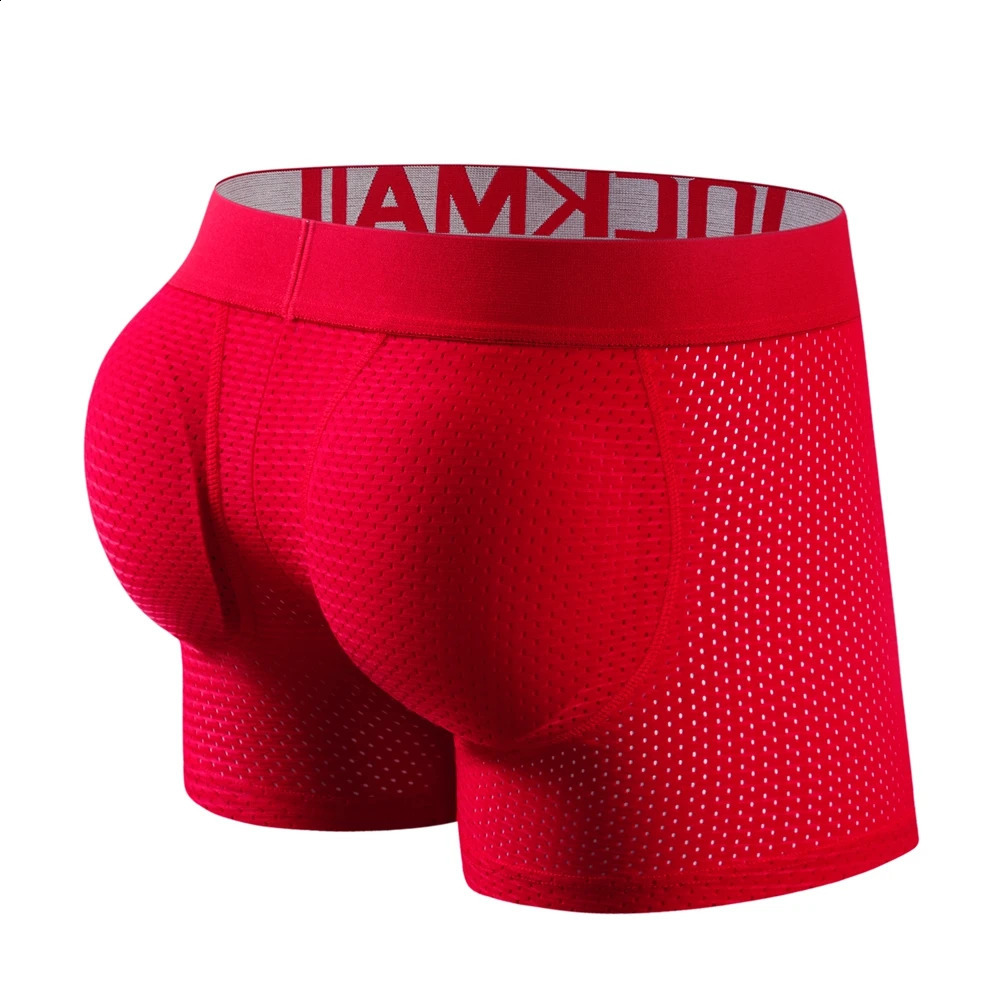 JOCKMAIL Mens Underwear Boxing Net with Hip Pad Elastic Truncks Enhancement 240822