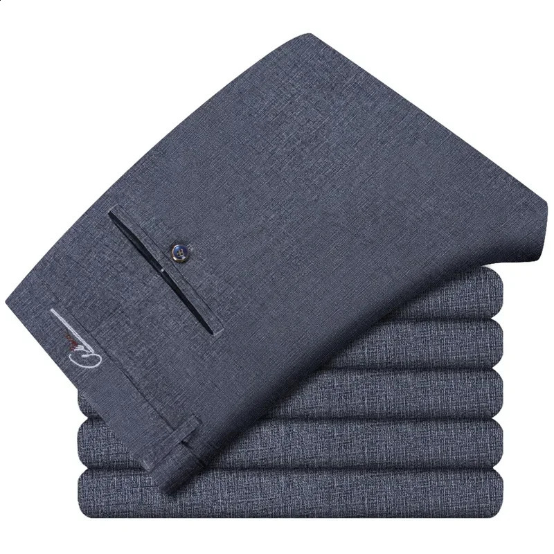 Plus Size Mens Trousers Work Pants Grey Black Dark Blue Elastic Straight Business Male Big 44 48 50 52 140KG Office Clothing 240822