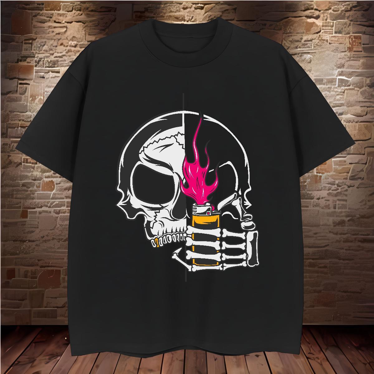 High Quality T Shirts Men 230g 100% Cotton skull Daily Wear Anime Crew Neck Men Tops Tees Factory Direct Tops Shirt