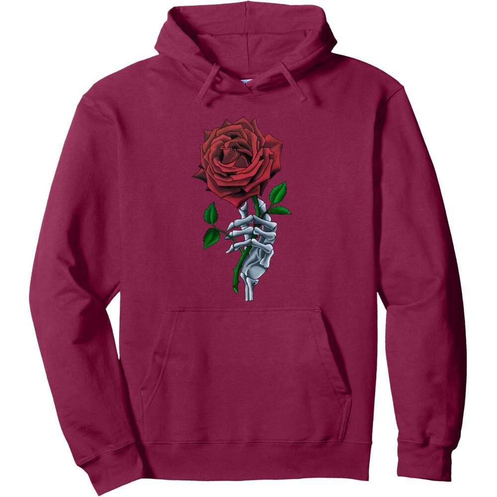 Hoodie for Mens Womens Skeleton Hand Red Rose wer Pullover Hoodie Graphic Hoodies sweatshirt Pullover Long Sleeve