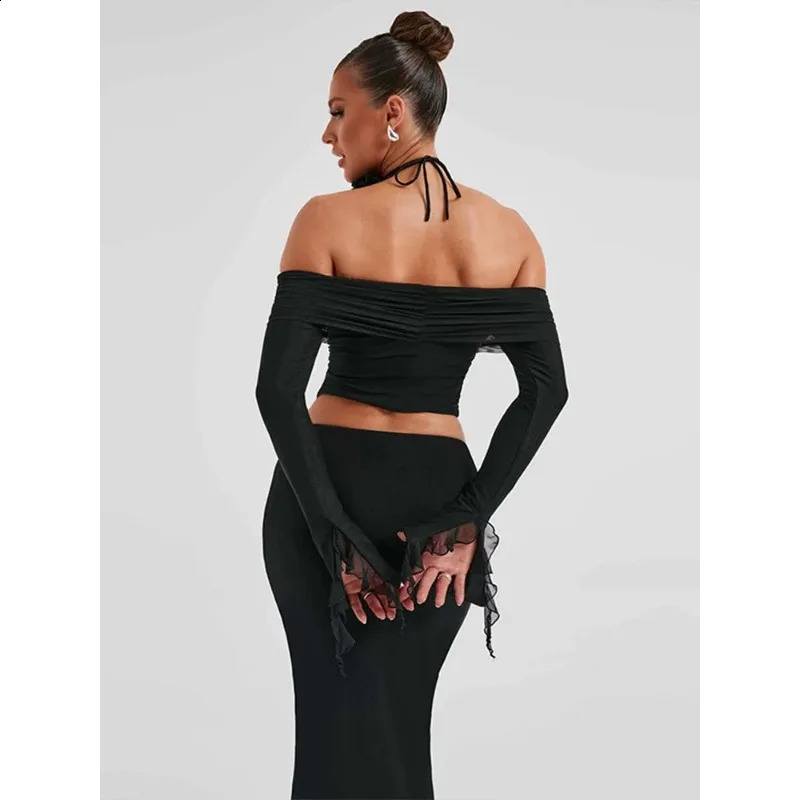 Flower Bodycon Skirt Sets Women Slim Sexy Backless Lace Up Tops Womens Party Elegant Dress 2 Piece Womens Suits Outfits 240823