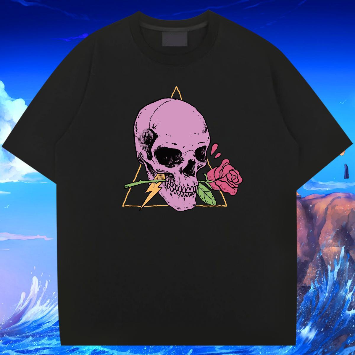 Loose Fit T Shirts Men 100% Cotton 230g skull Casual Graphic Round Neck Short Sleeve Men Clothes T-Shirt DIY Tees Shirts