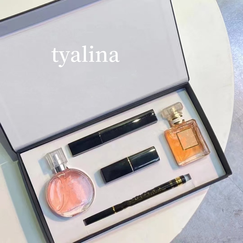 Designer Brand Make Up Set 15ml Perfume Lipsticks Eyeliner Mascara 5pcs/set Gift Box Lips Cosmetics Kit For Lady girls