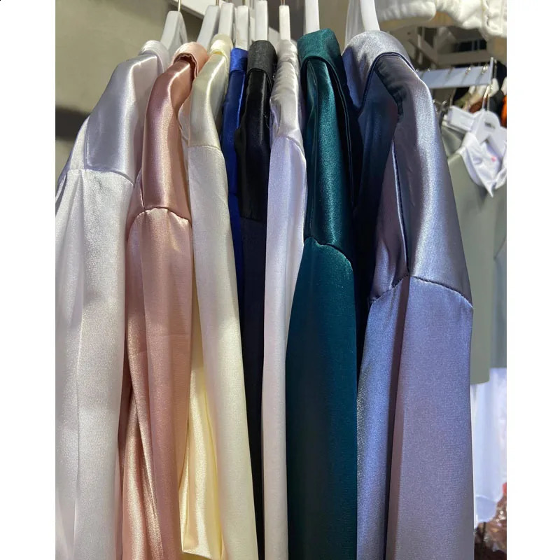 Elegant retro silk shirt office womens long sleeved blue satin autumn green casual loose top 22717 w240824