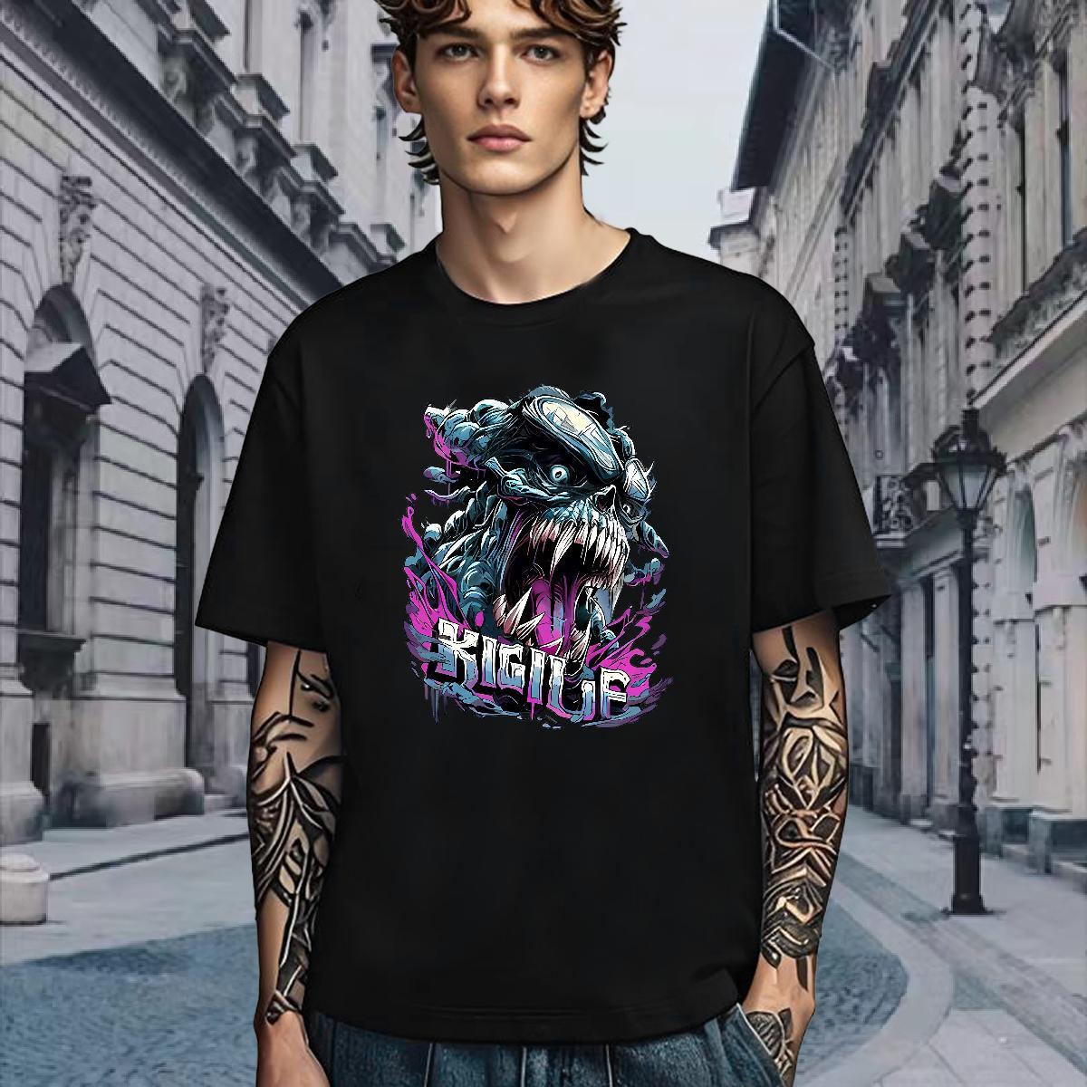 Popular T Shirts Men 230g Cotton skull Summer Casual Custom Anime Breathable Soft Tshirts Factory Direct Wear