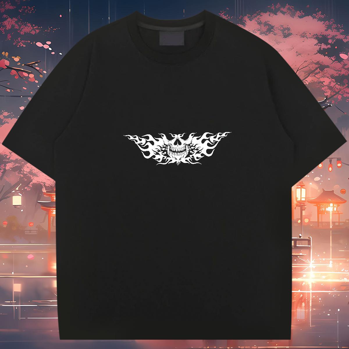 High Quality T Shirts Men 230g Pure Cotton skull Hip Hop DIY Logo Oversized Short Sleeve Soft Men Tees Fashion Casual Tops Tees