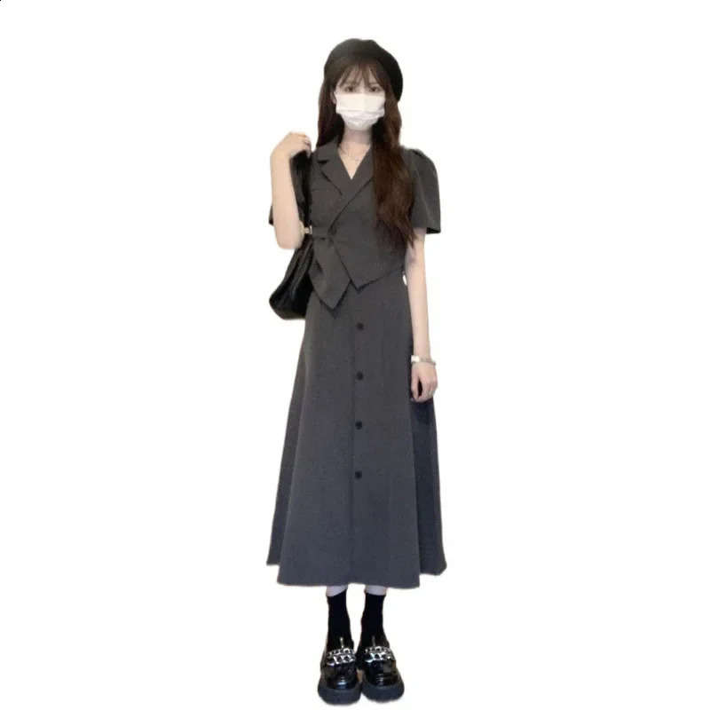 Summer Womens Suit Cropped Irregular Lapels High-waisted Skirt 2-piece Set Hong Kong Style Fashion 240823