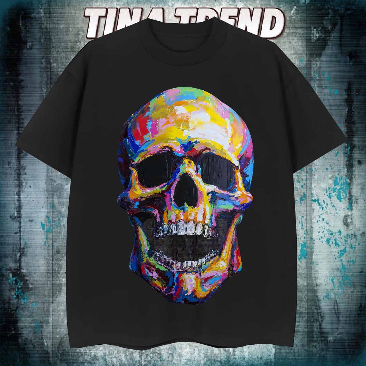 Cool Design T Shirt For Man 230g Pure Cotton skull Spring Summer Asian Size Round Neck Short Sleeve Tshirt for Man Woman New Clothes