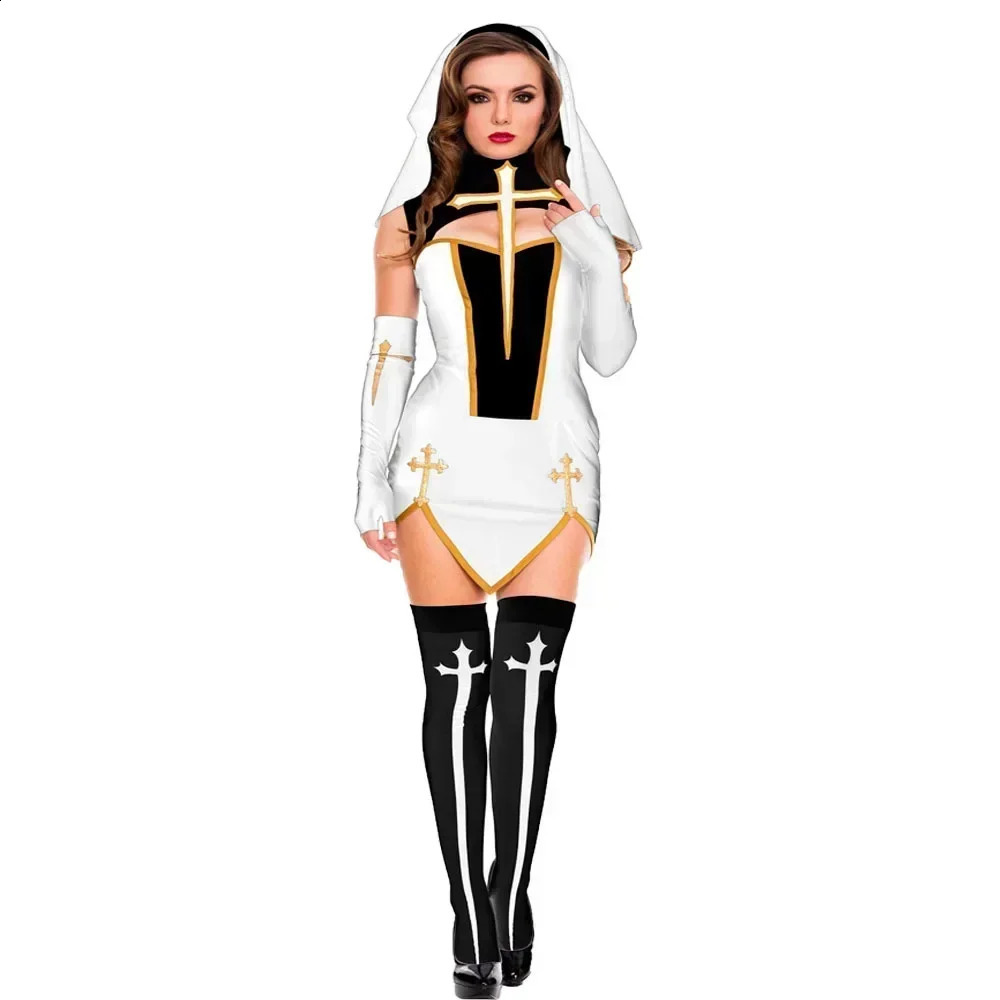 Womens sexy nun cosplay costume carnival Halloween fantasy fancy dress 240823