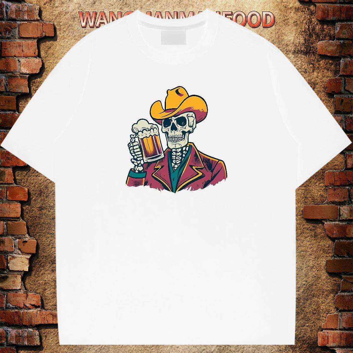 Loose Fit T shirt 230g 100% Cotton skull Street wear Hip Hop Plus Size Custom Breathable Soft Men Clothes T-Shirt Fashion Design Tops Shirt