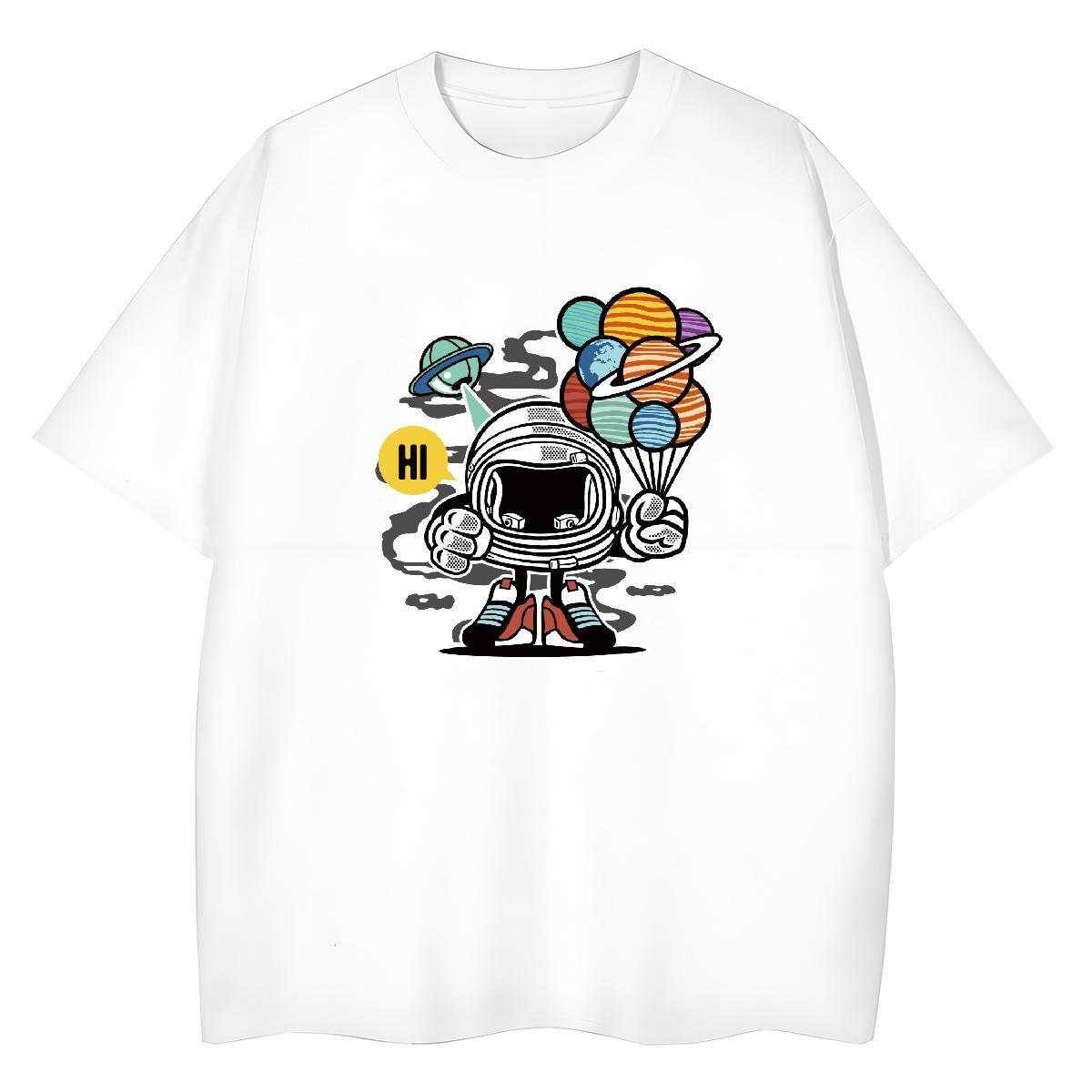 Loose Lady T shirt 230g Pure Cotton cosmonaut High Street Hip Hop T-Shirts Comfortable White Plus Size Tees