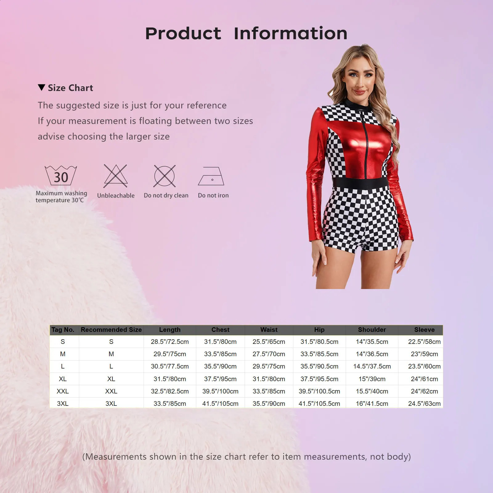 Womens Drive Racer cosplay clothing long sleeved checkered printed bodysuit racing jumpsuit carnival themed party club w240824