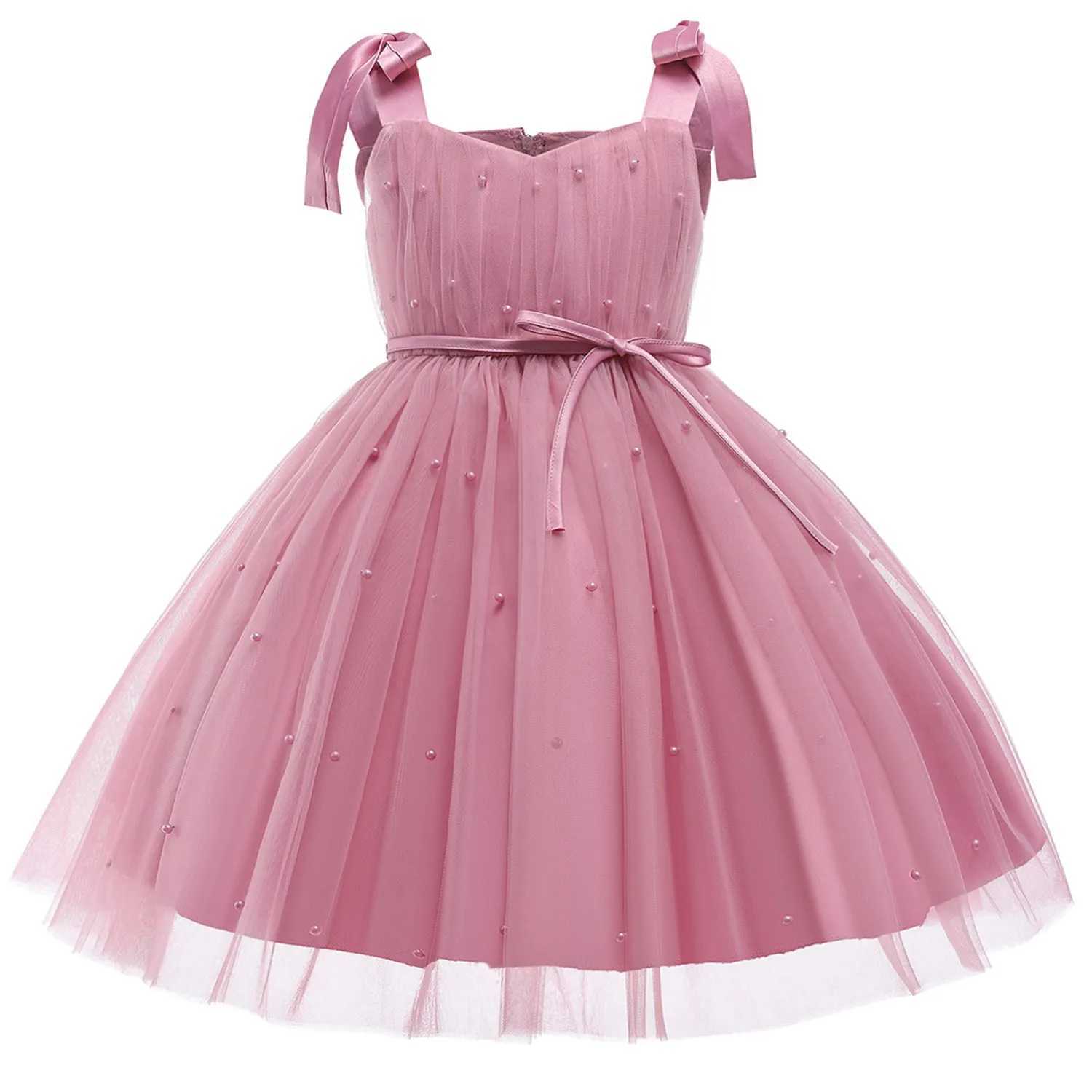 Summer girl chiffon dress princess party Tutu fluffy pearl dress childrens wedding evening dress childrens clothing baby clothing vest W240823