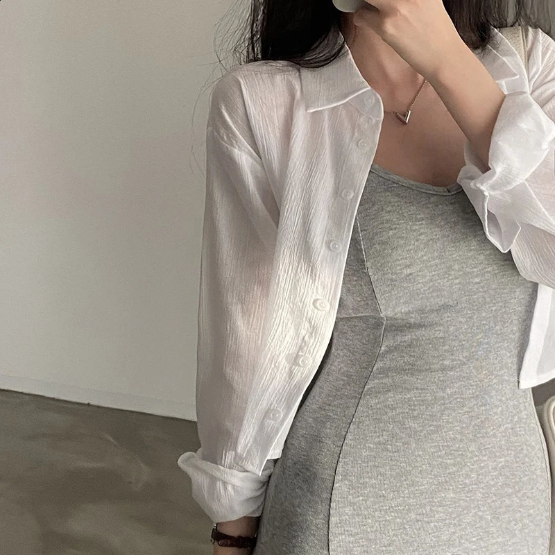 Summer shirt womens sexy backless chiffon cardigan solid color loose casual sleeveless w240824