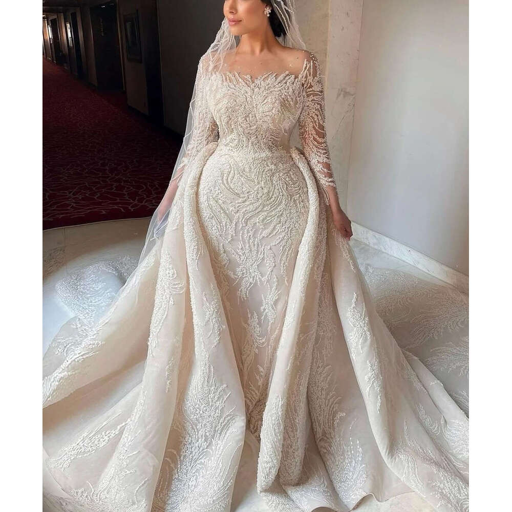 Wedding Dress Elegant With Train 2024 Charming Applique Bridal Gowns Lace Up Mermaid Gownvestido De Noiva 6660306