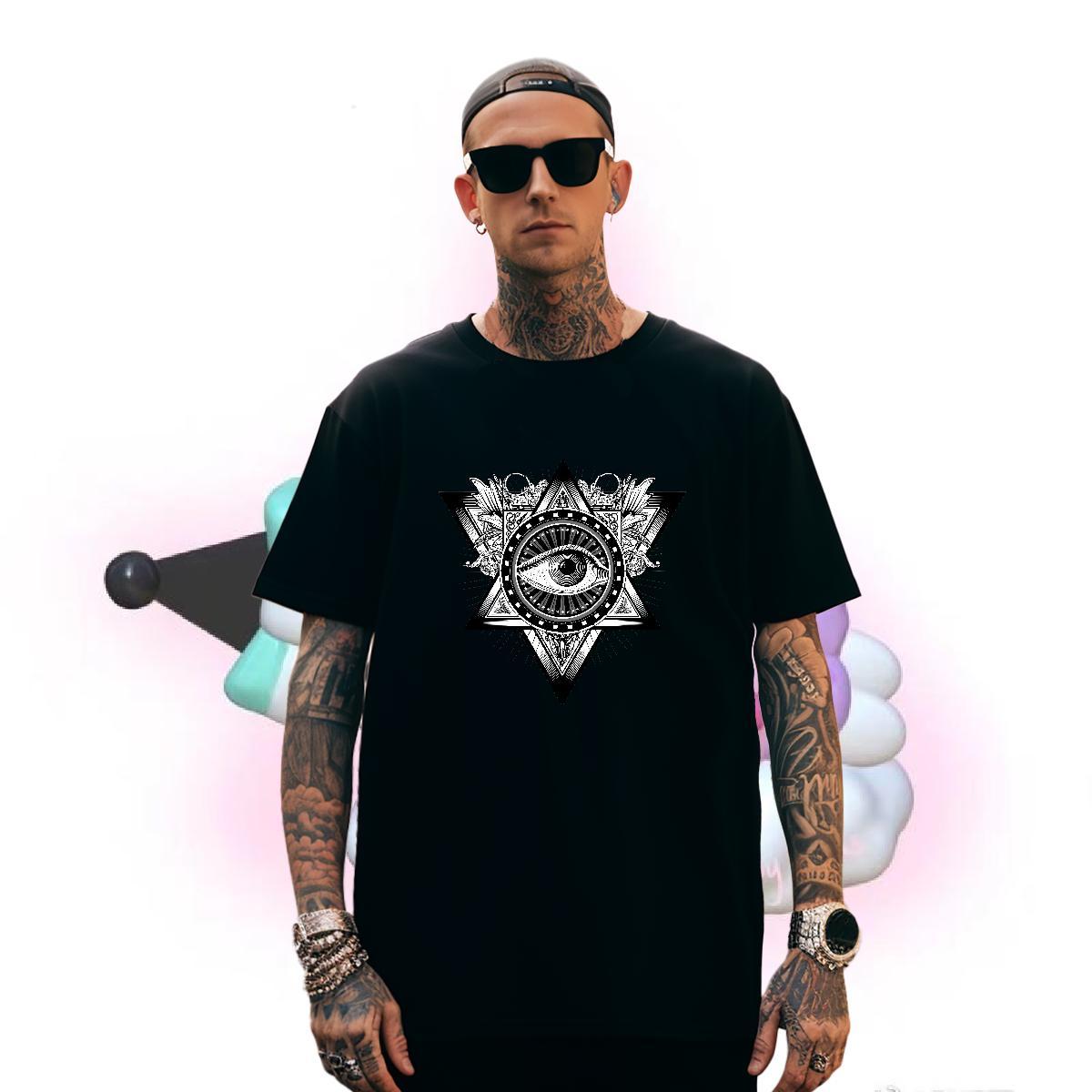 Comfortable T Shirts Men 230g Pure Cotton eye of the devil Anime Printing Street Black White Breathable Crew Neck Men Tees Fashion Designer Tops