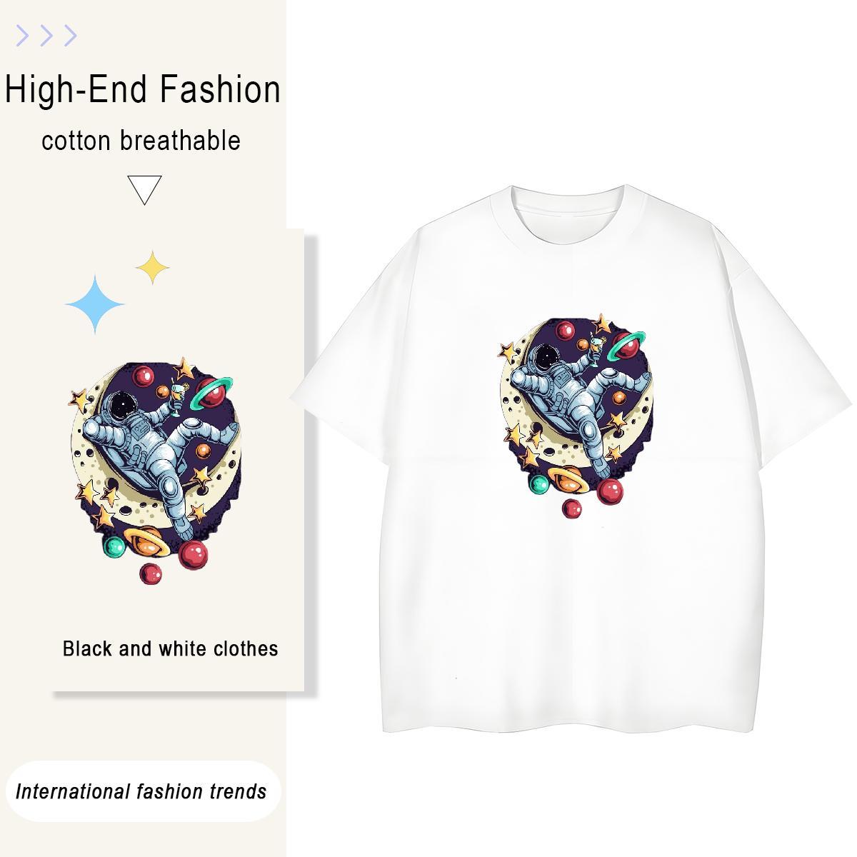 Loose fit Women Tshirts 230g Cotton universe Outdoor T shirt O-Neck Short Sleeve Plus Size Custom Top Tees