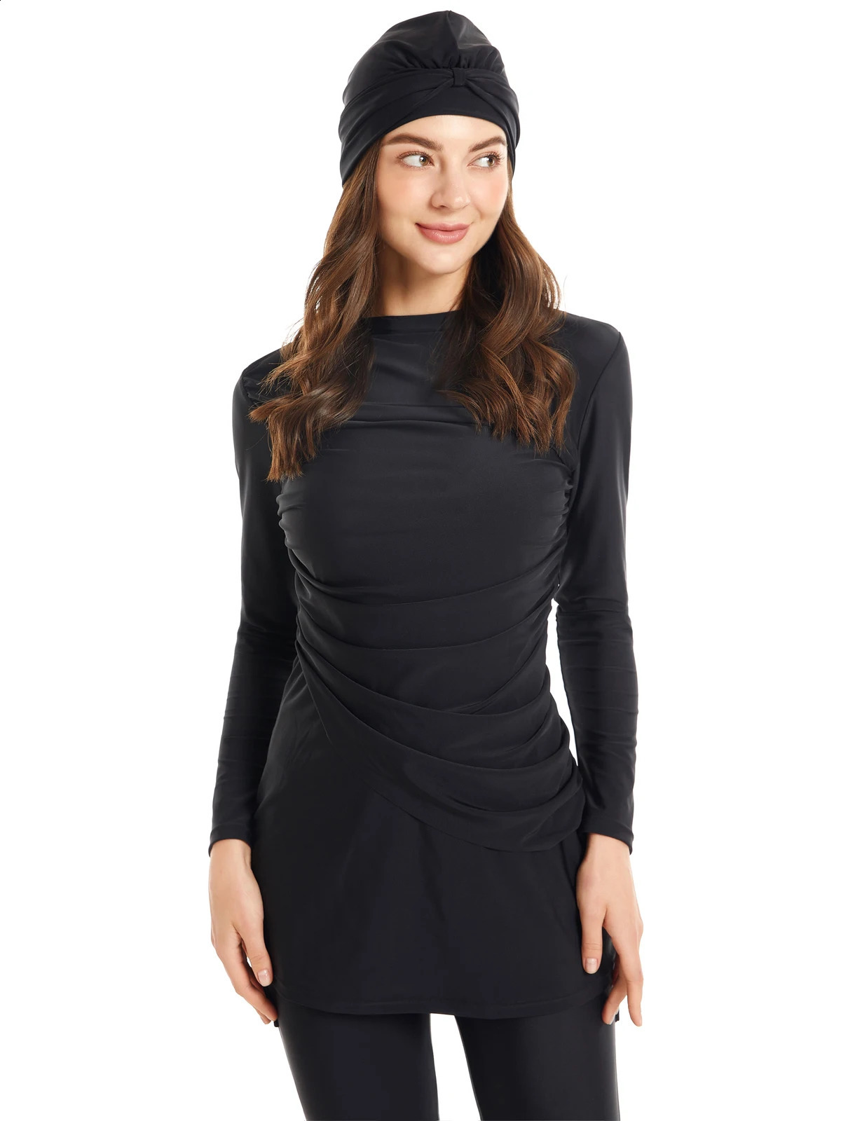 Modest Muslim Swimwear All Black Burkinis Islam Swimsuit Bikini Full Coverage Hijab Beachwear Swimwear Plus Size 3PCS i240823