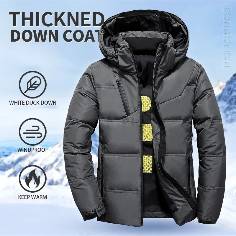 White duck down jacket mens winter coat windproof detachable hat Parkas solid color outdoor casual hooded 240822