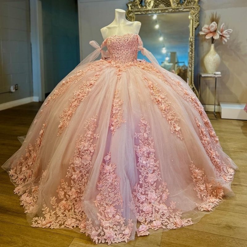 Pink Princess Sweetheart Ball Gown Quinceanera Dresses Off The Shoulder Appliques Lace Beads Tull Party Birthday Vestidos De 15 Anos Sweent 16 Dress