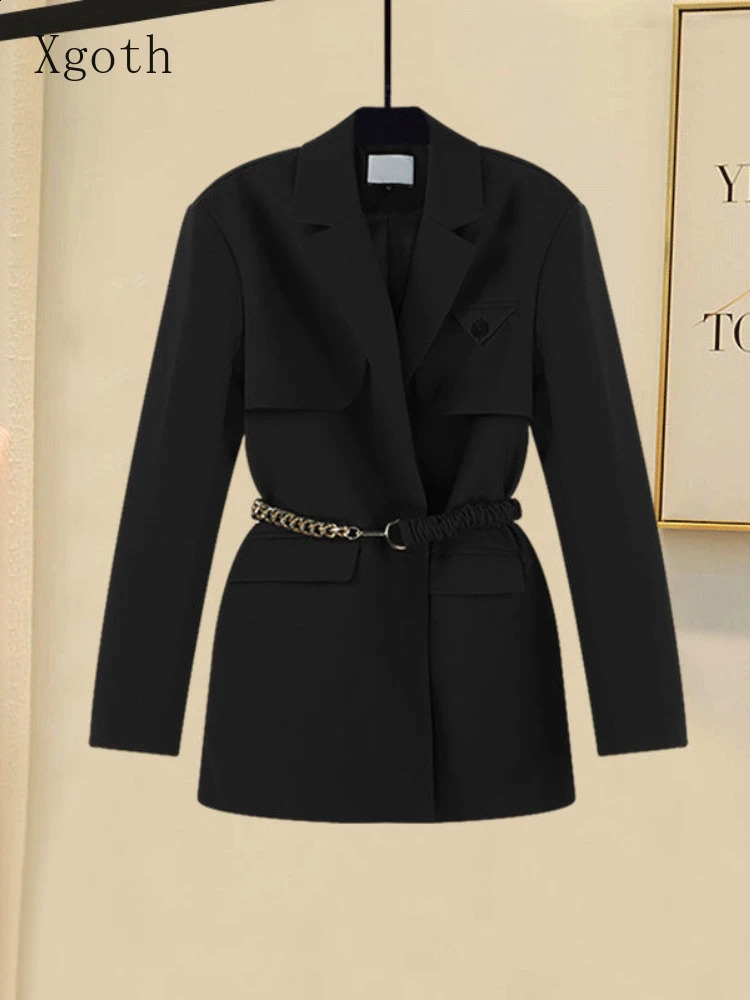Xgoth Womens Blazer Dress Suits Temperament Large Size High Waist Khaki Blazer Button-up Shorts Skirt Two-piece Set 240823