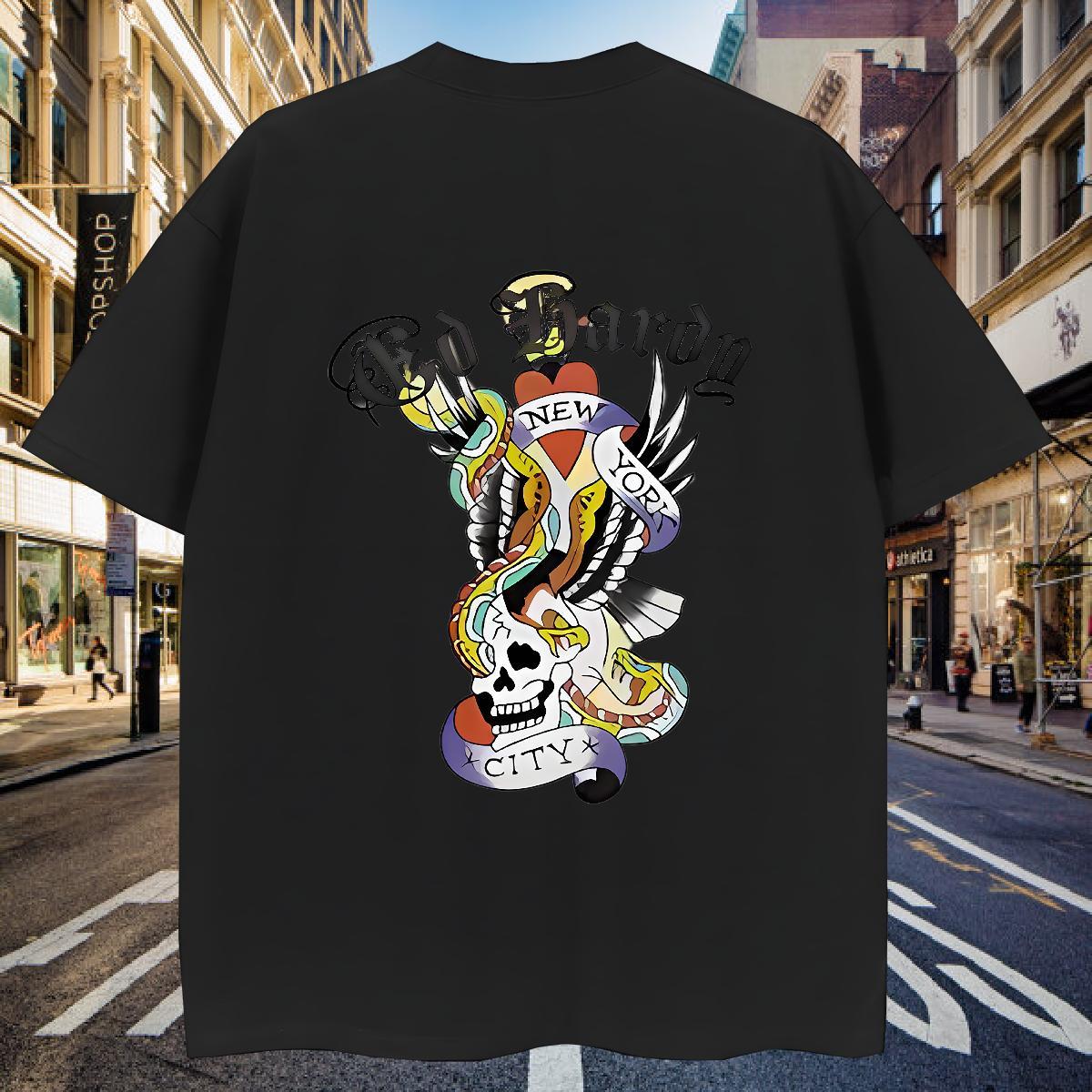 Classic Mens T Shirts 100% Cotton 230g skull Hip Hop Floral Print Breathable Short Sleeve Men Tees Fashion Casual Tops Tees