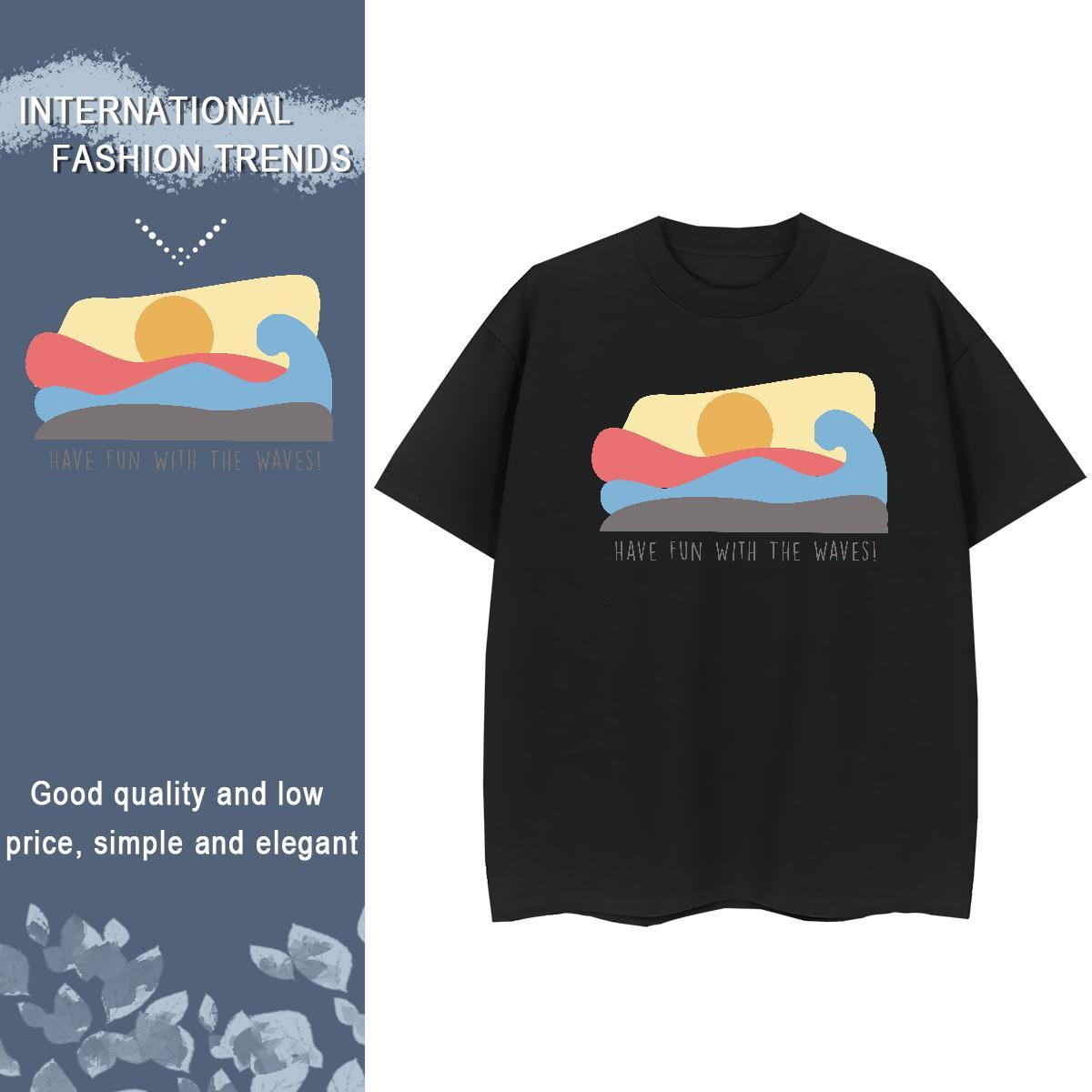 Brand Couples T Shirts 230g 100% Cotton wave Casual Sport T-Shirts for Women Breathable DIY Anime Wear