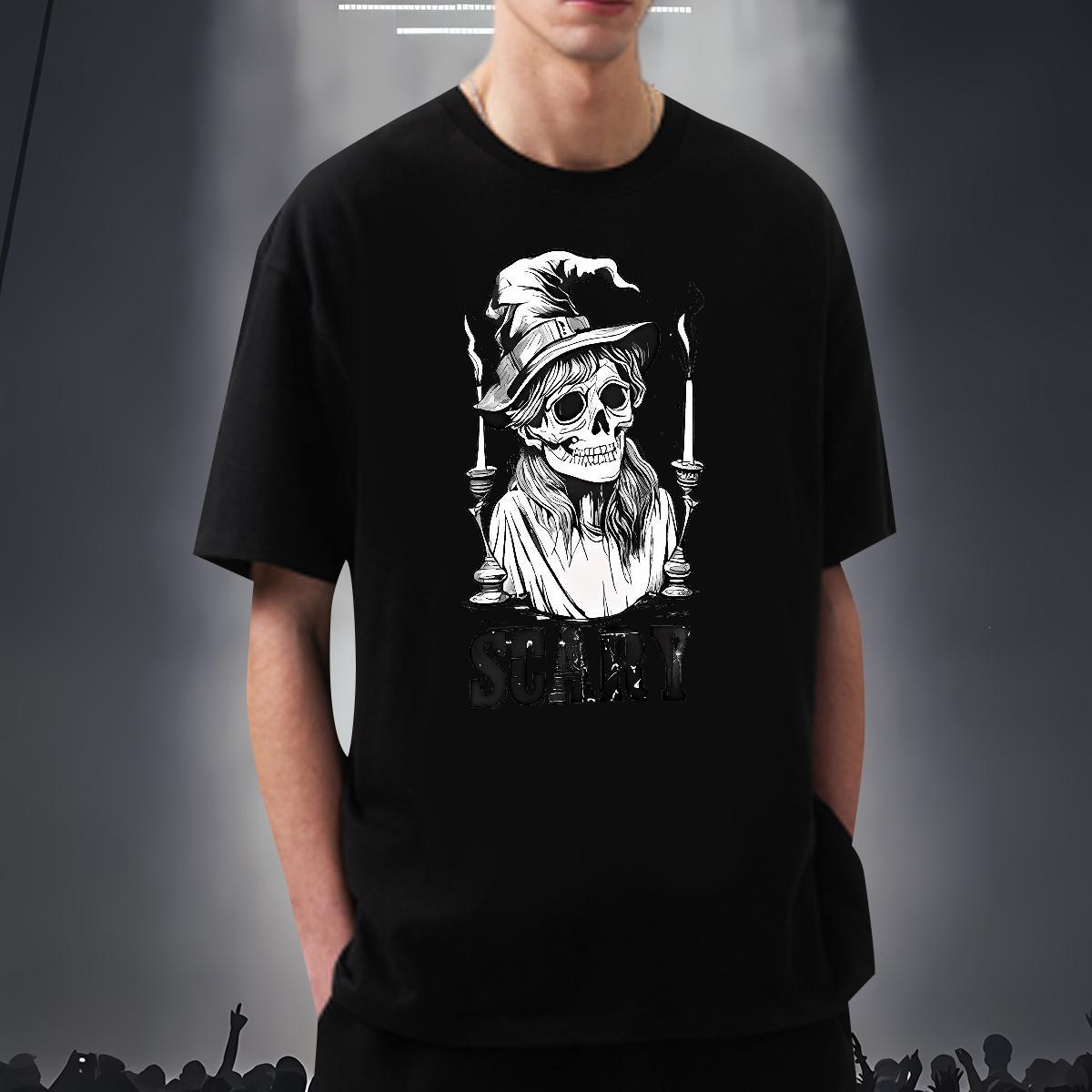 Free Shipping T-Shirts 230g Pure Cotton skull Daily Outfit DIY Logo Oversized Breathable Crew Neck Men Tees Fashion Casual Tops