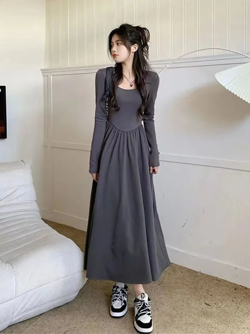 Women Casual Solid Dress Fall Winter Elegant Office Lady Dress Sexy Square Collar Long Sleeve High Waist Bodycon Party Dress 240823