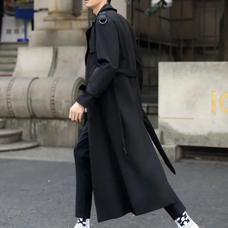 Mens Trench Coat British Super Long Windbreaker Korean Version Double Breasted Mens Business Coats Casual Office Streetwear 240822