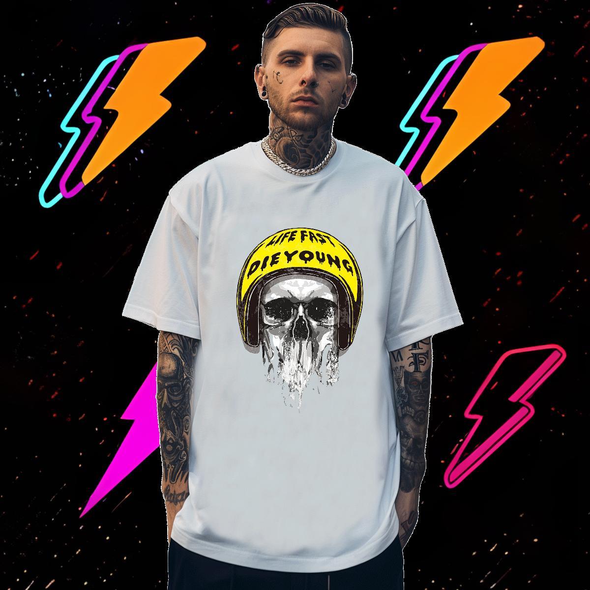 Free Shipping T-Shirts 100% Cotton 230g skull Street Custom Printing O-Neck Short Sleeve Tshirts Fashion Tops