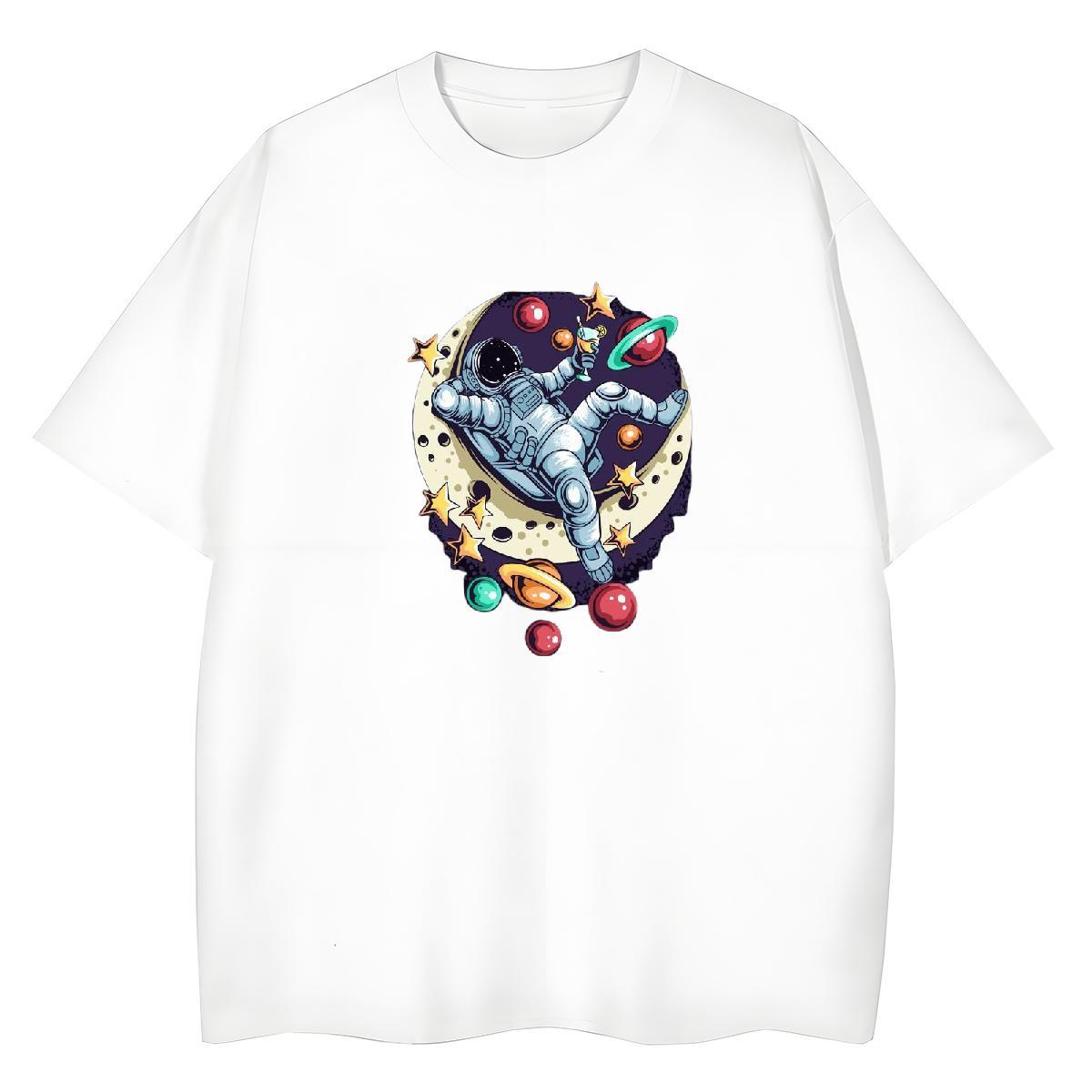 Loose fit Women Tshirts 230g Cotton universe Outdoor T shirt O-Neck Short Sleeve Plus Size Custom Top Tees