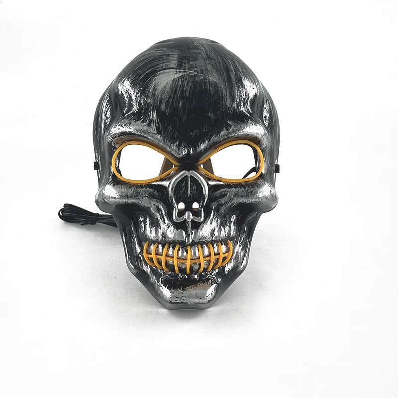 Evil Skull Mask Halloween Carnival Masquerade Haunted House Scary Decoration Cosplay Skeleton Scary Theme Party Light Up Mask 240823