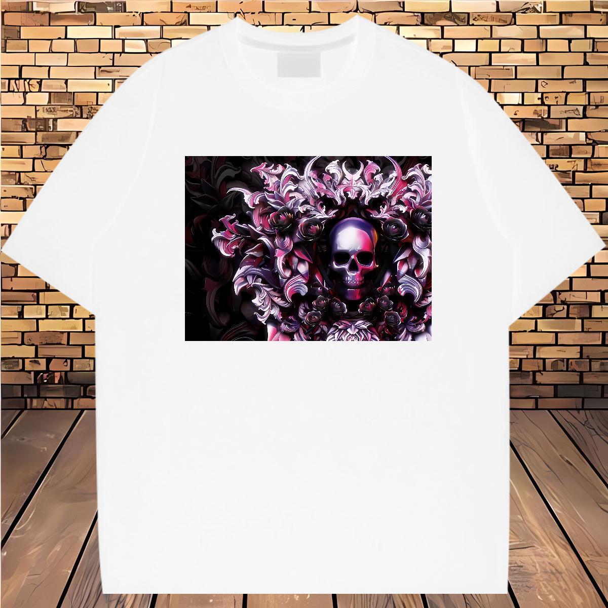 Classic Men T Shirts 230g 100% Cotton skull Sport Plus Size Cartoon Crew Neck Breathable Couples T Shirts Fashion Casual Top Tees