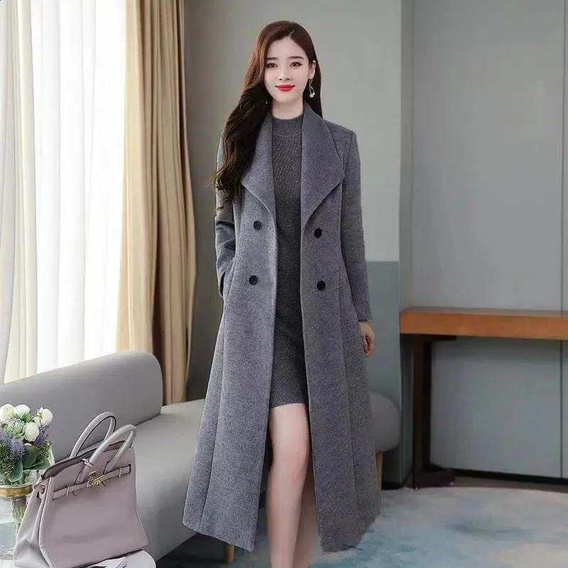 Autumn Winter Women Woolen Jacket Style Fashion Long Wool Blends Coat Double-breasted Thicken Coat 240822