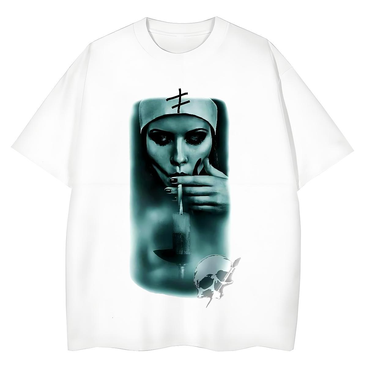 Loose Women Tees 230g Pure Cotton nun Sport Womens T Shirts Breathable Crew Neck Graphic Clothings
