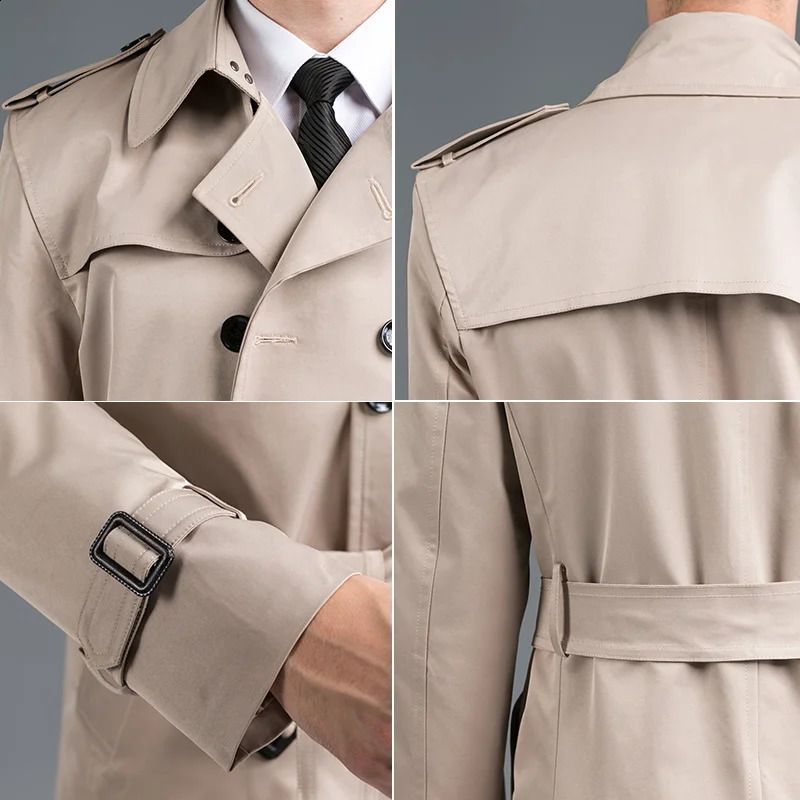 Men Long trench coat Spring and Autumn Double Breasted Europe style men Pea Coat Gentleman Top Jackets 18771-5 240822