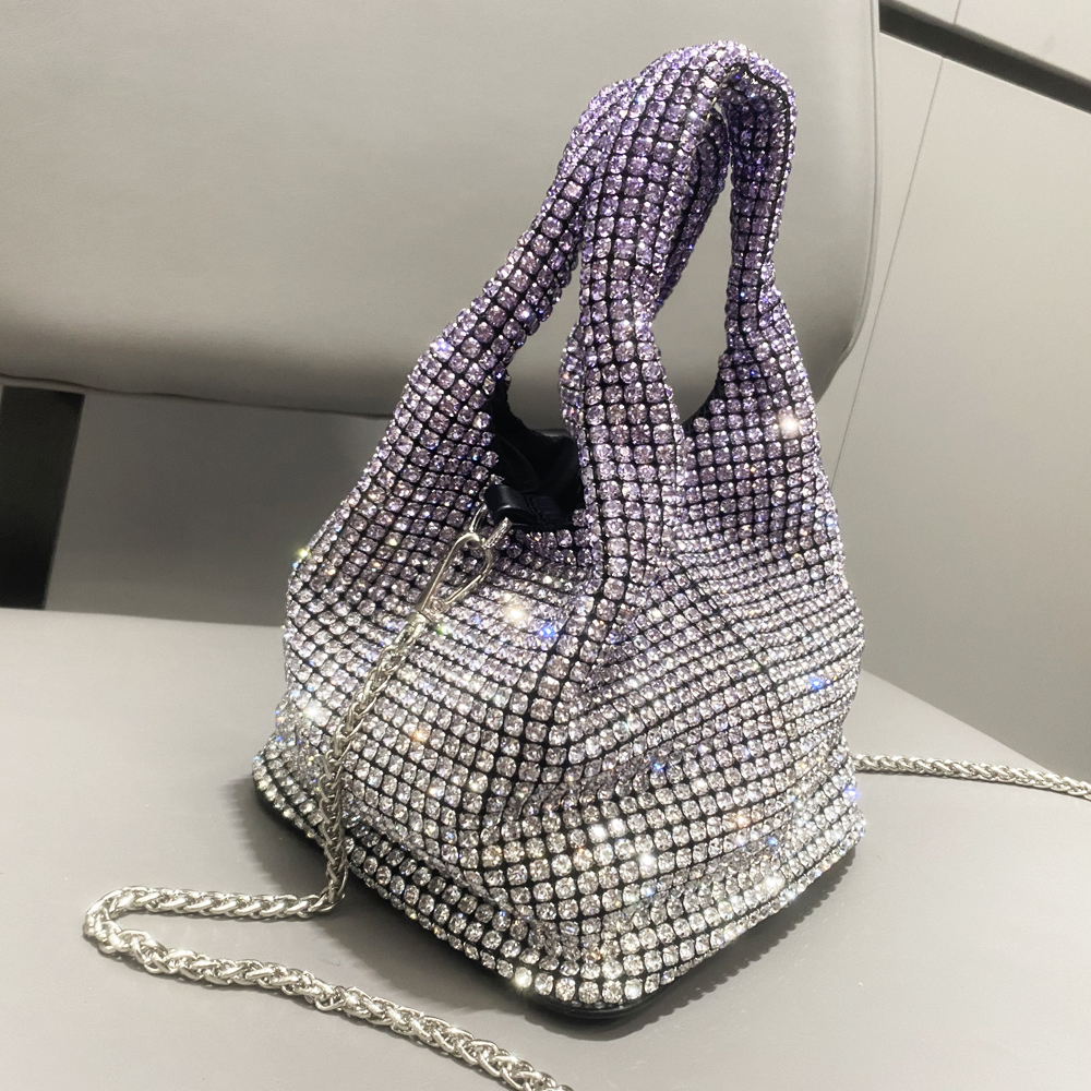 Handle Rhinestones Shoulder Bags Diamonds Evening Clutch Bag Luxury Designer Hobo Chain Metal Shiny Crystal Mini Bucket Purse Bridal Wedding Purse