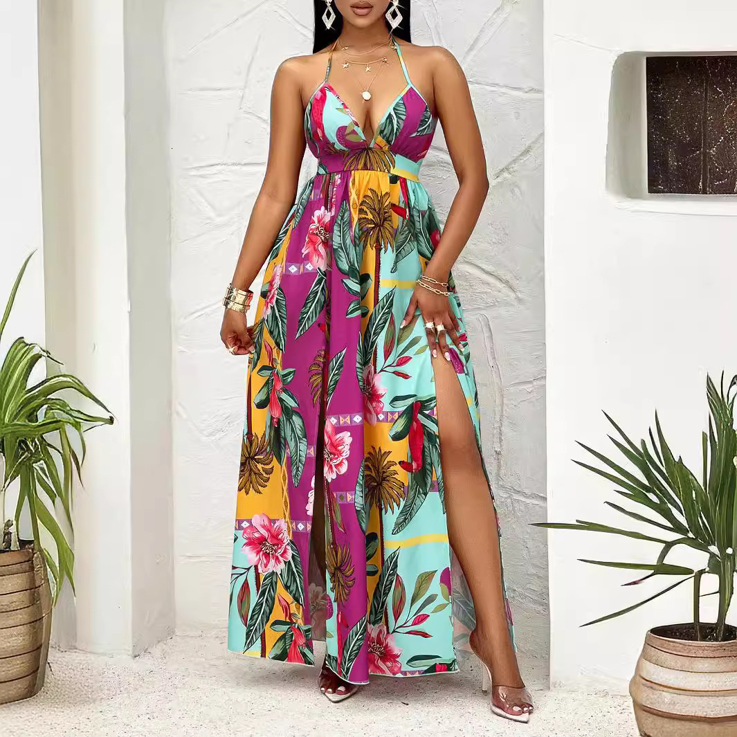 Womens Suspender Printed Dress with Floral Patterns