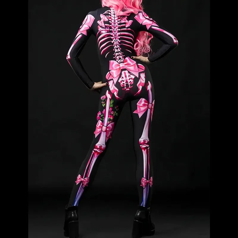 Girl Halloween haunted house themed party long sleeved Allover womens cartoon skeleton with heart and skull graphic printing rack 240823