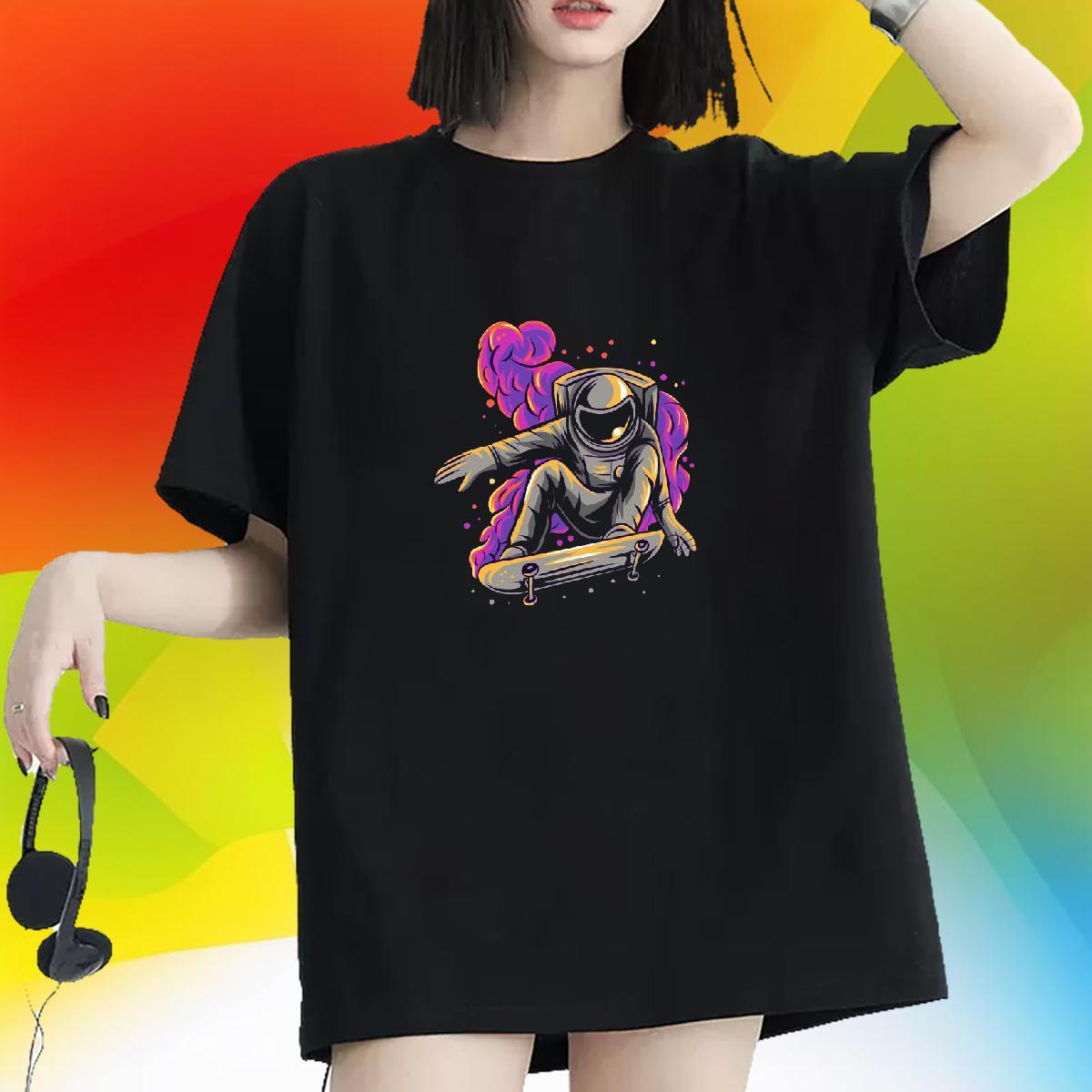 Unisex Couples T Shirts 100% Cotton 230g universe Beach T Shirts Women Breathable Crew Neck DIY Printed Tee Shirt