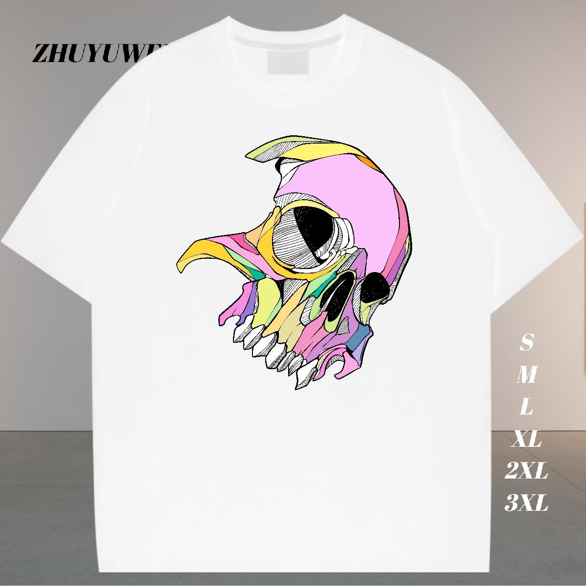 Unisex T-Shirts for Men 230g 100% Cotton skull Sport DIY Printed Breathable Crew Neck Men Clothes T-Shirt 2024 Designer Tops Tees