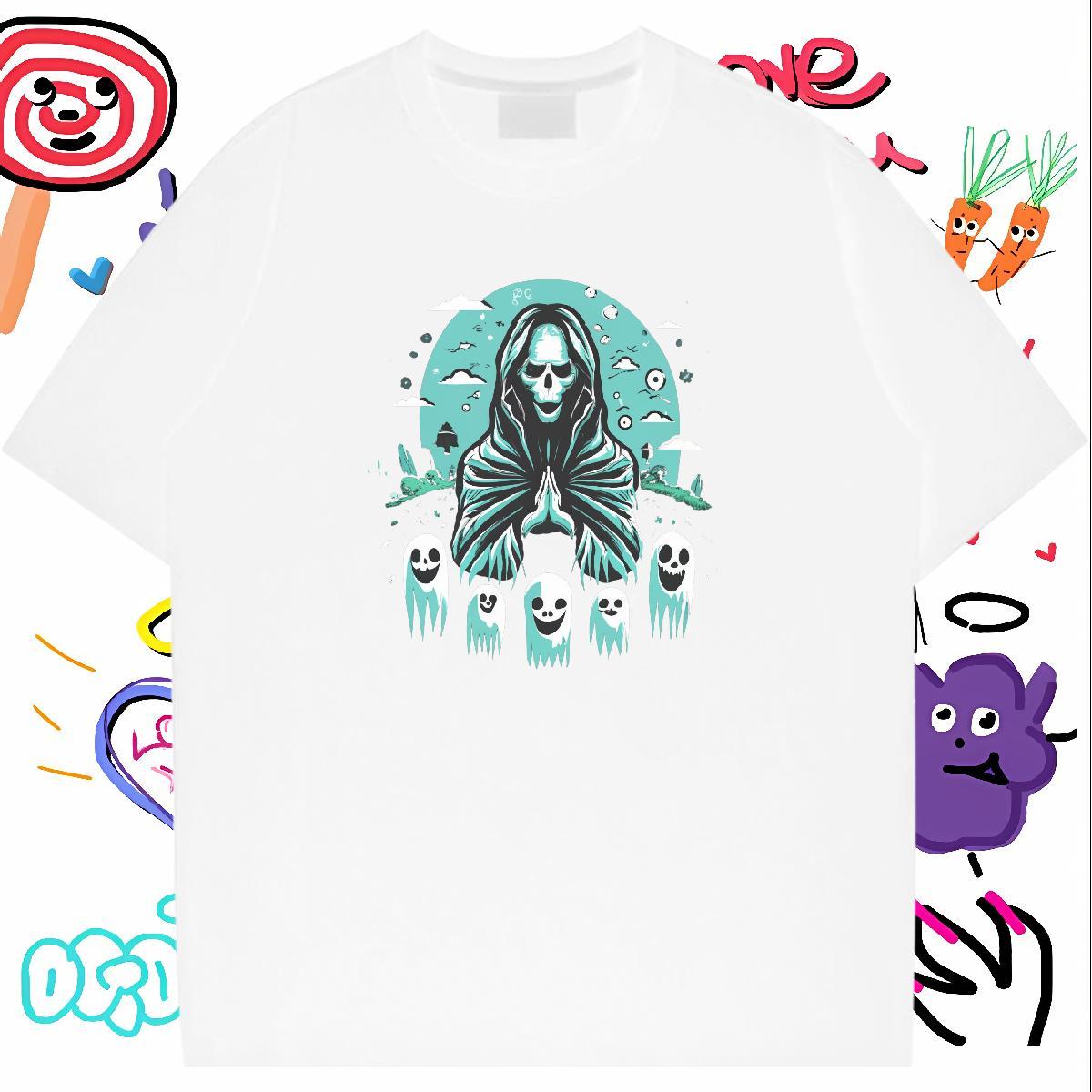 Loose Man T Shirts 230g Pure Cotton skull High Street Hip Hop Oversized Round Neck Short Sleeve Men Clothes T-Shirt Fashion Designer Tops Shirt