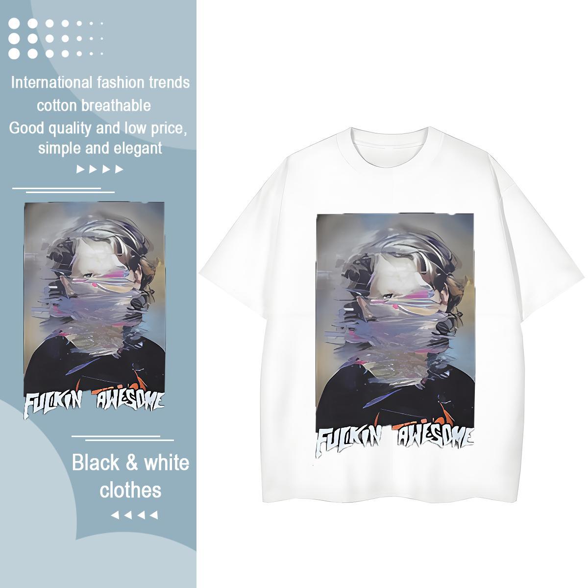 Designer Nice Women Tees 230g Pure Cotton painting Casual T-Shirts Round Neck Short Sleeve Anime Tops
