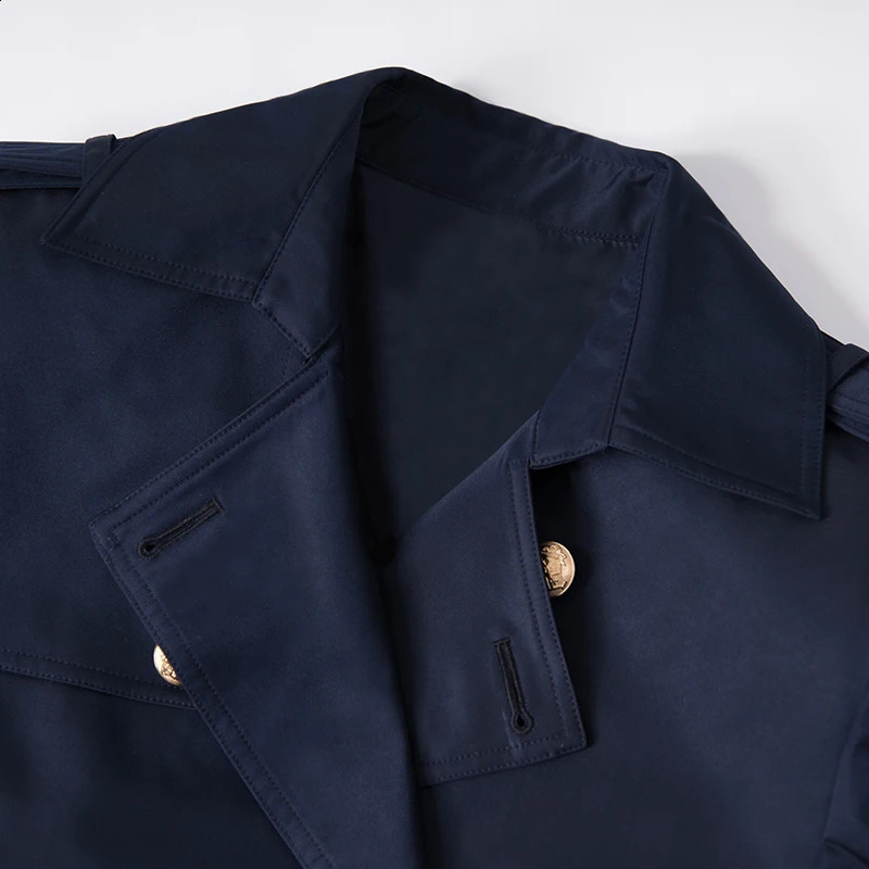 Spring Autumn Mens Trench Smart Casual Coat Double Breasted British Style Navy Windbreaker Outwear DR1157 240822